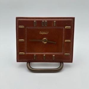 Bayard Desk Clock In Leather And Brass – France, 1953