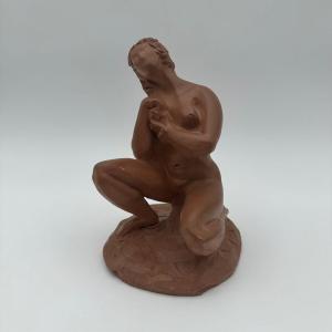 Terracotta Nude Female Statue – Signed N. Hottot, 20th Century