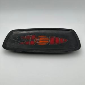 Black Ceramic Dish With Fish Decoration, By Oswald Tieberghien, Circa 1970