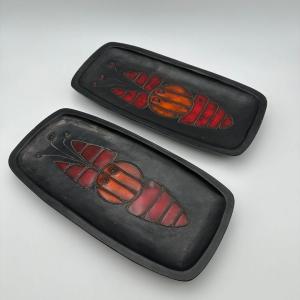 Pair Of Black Ceramic Fish Dishes By Oswald Tieberghien, France, Circa 1970