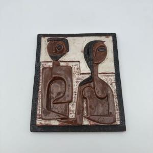 Glazed Terracotta Wall Panel Depicting A Couple – Ostende, Circa 1972