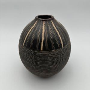 Black And White Monogram Ceramic Vase – In The Style Of Jean Besnard, Circa 1950