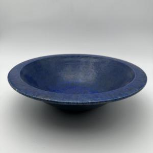 Brutalist Deep Blue Glazed Ceramic Bowl, Signed Studio Piece, 1960s.