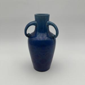 Cobalt Blue Glazed Ceramic Twin-handled Baluster Vase, 1930s.
