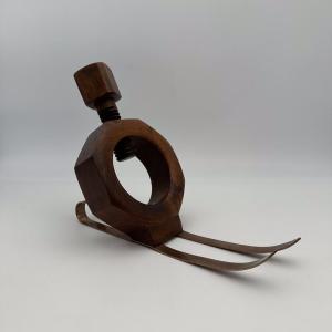 Sculptural Trompe-l'œil Solid Wood "nut On Skis" Bottle Holder, 1970s.
