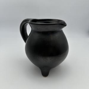 Black Glazed Faience Tripod Pitcher, Signed Studio Piece, 1950s-1960s.