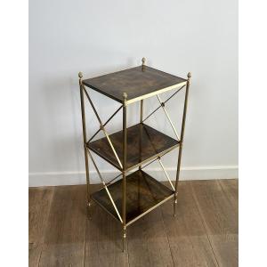 Three-tier Brass And Eglomise Glass Shelf By Maison Jansen. Circa 1940
