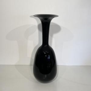 Large Architectural Floor Vase In Glossy Black Porcelain, 1970s