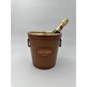 Stitched Leather-wrapped Champagne Bucket, Champagne Gauthier. Circa 1970s.