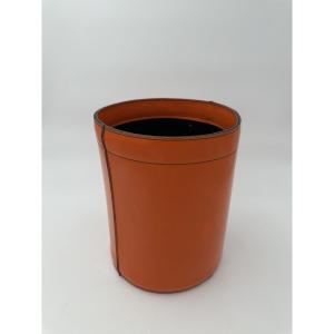 Equestrian-style Orange Leather Wastepaper Basket, In The Taste Of Hermès, 1970s-1980s.