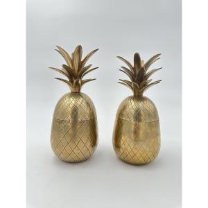 Pair Of Brass "pineapple" Ice Buckets, In The Style Of Mauro Manetti, 1970s.