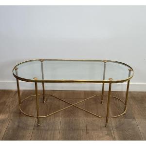 Oblong Brass And Glass Coffee Table,by Maison Baguès, 1960s.