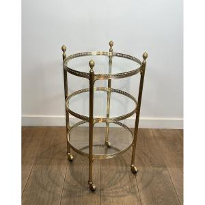 Round Three-tier Brass Bar Cart, Attributed To Maison Jansen, 1940s.