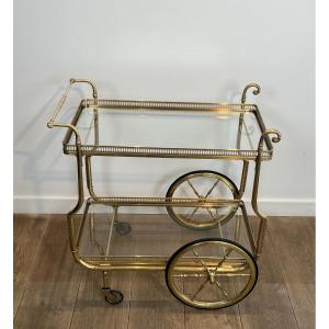 Neoclassical Style Brass Drinks Trolley With Glass Trays By Maison Jansen Circa 1940