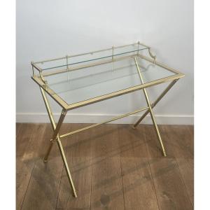 Neoclassical Style Brass And Glass Gradin Desk. Circa 1970