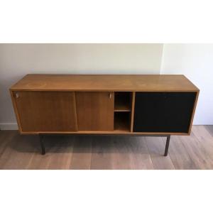 Sideboard With Double Sliding Doors And Bar On Metal Base. Circa 1950