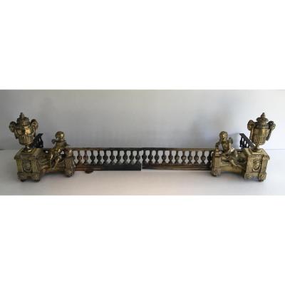 Pair Of Andirons Bronze Chiseled Contained One Love