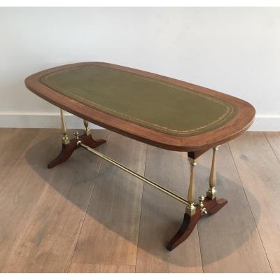 Neoclassical Coffee Table In Wood, Brass And Leather. About 1940