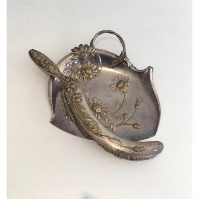 Art Nouveau Crumb Trays In Silver Metal And Brass. Around 1900