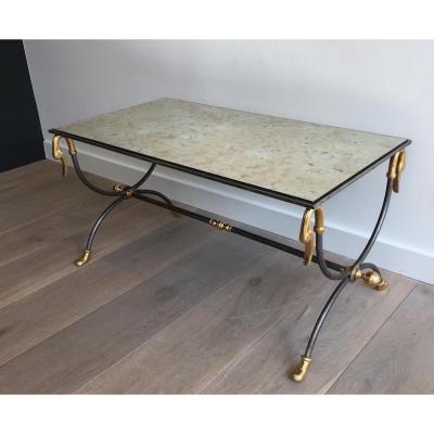 Coffee Table Brushed Steel And Brass. Jansen House. Around 1970