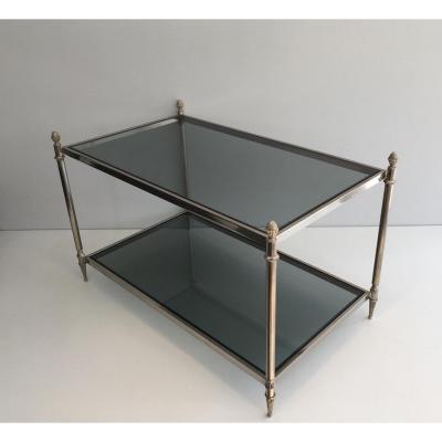 Silver Neoclassical Coffee Table With Plateaux De Verres