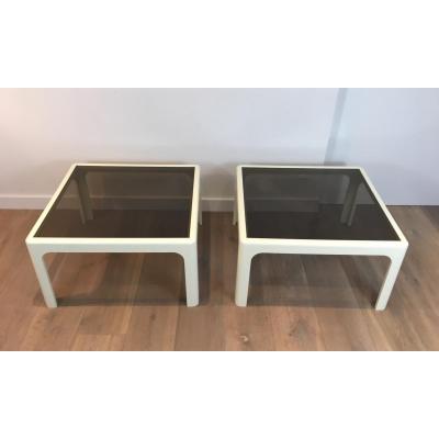 Poschinger. Pair Of Large White Fiberglassside Tables. German. Circa 1970
