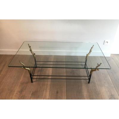 In The Style Of Willy Daro. Wrought Iron And Bronze Coffee Table Represent