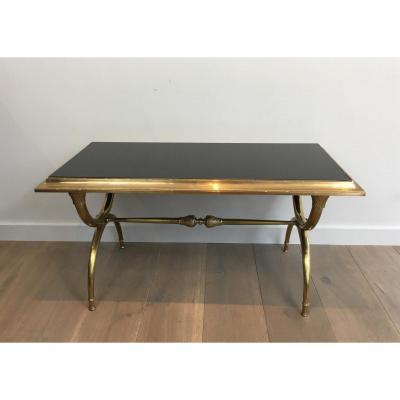 Neoclassical Coffee Table Bronze And Brass O Black Lacquered Glass Tray.