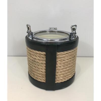 In The Style Of Jacques Adnet. Unusual Chrome, Leather And Rope Ice Bucket. French. Circa 1950