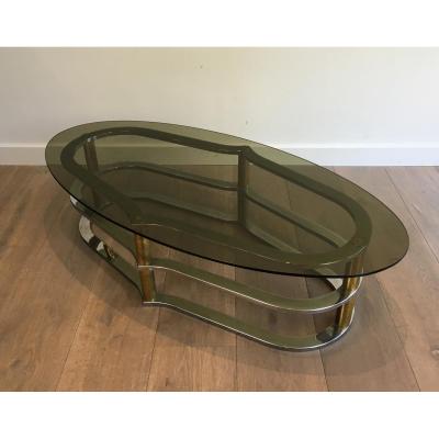 Design Coffee Table In Golden Brass And Chrome;
