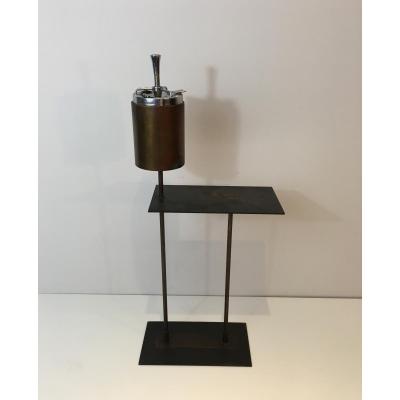 Modernist Ashtray In Black Lacquered Metal And Brass.