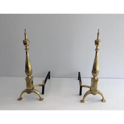 Pair Of Neoclassical Style Bronze Andirons In The Style Of Maison Jansen