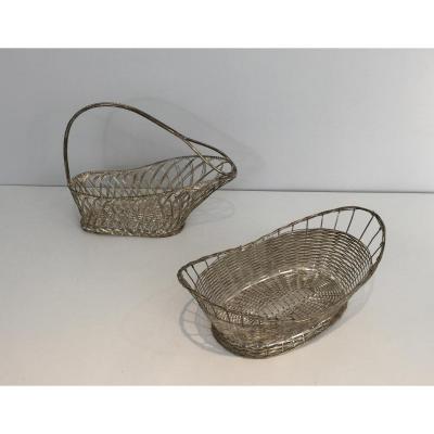 Decanter And Basket In Slats Of Silver Metal.