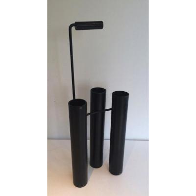 Design Umbrella Stand In Black Lacquered Metal. Around 1970