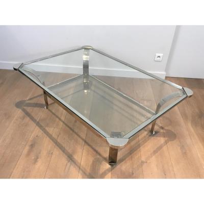 Important Chrome Design Coffee Table And Glass Trays. Around 1970