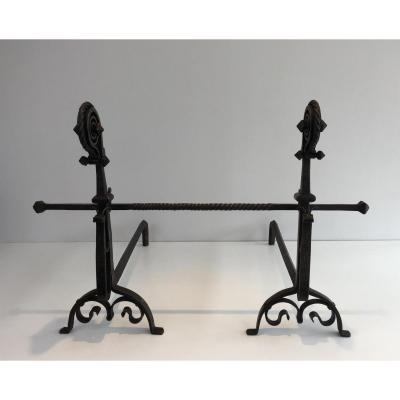 In The Style Of Schenck. Exceptional Pair Of Hammered And Wrought Iron