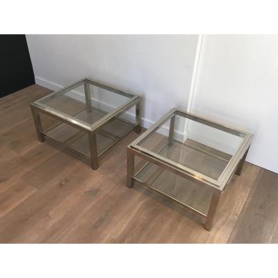 Pair Of Important Chrome Side Tables. French. Circa 1970