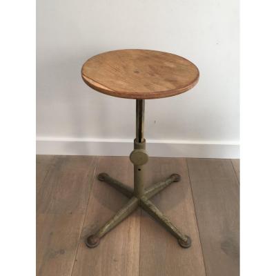  Industrial Steel And Wood Adjustable Stool. Circa 1900 