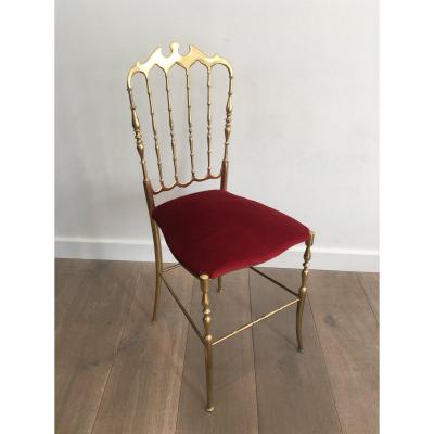 Brass And Red Fabric Chiavari Chair. Circa 1940