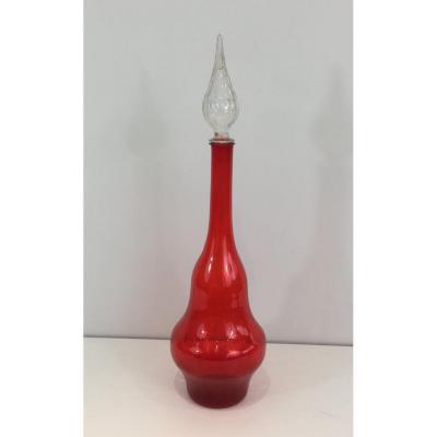 Red Glass Design Bottle. Circa 1970