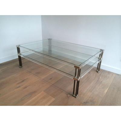Large Modernist Chrome And Lucite Coffee Table. French. Circa 1970