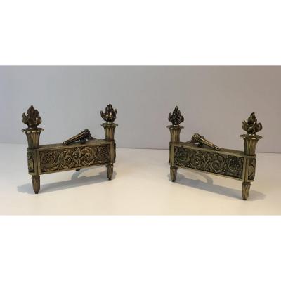 Pair Of Empire Period Bronze Andirons. French. Circa 1850