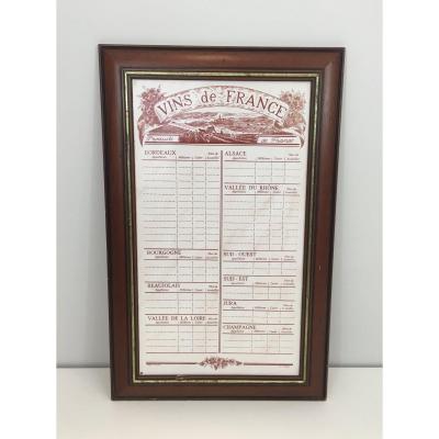 Decorative French Wine Menu. French. Circa 1970