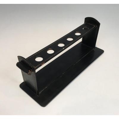 Jacques Adnet. Pipe Holder In Black Leather. Around 1950