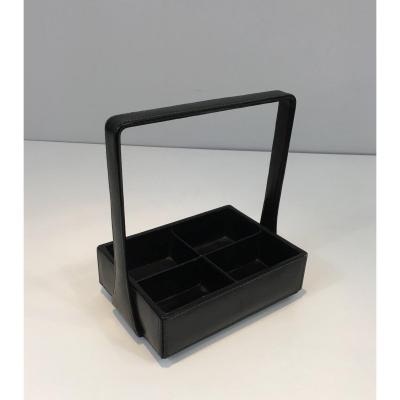 Jacques Adnet. Black Leather Desk Displayer. French. Circa 1950