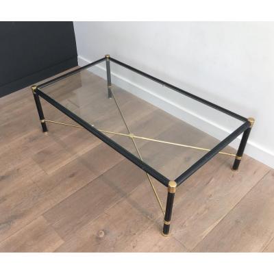 In The Style Of Jacques Adnet. Rectangular Brass And Black Lacquered Coffee Table. French. Circ