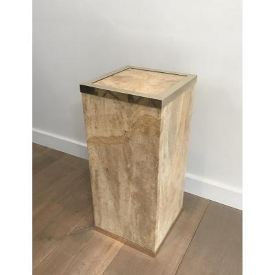 Travertine And Brass Column. By Willy Rizzo. Circa 1970