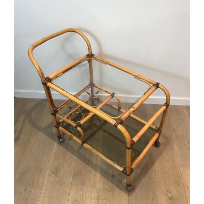 Interesting Ratan Drinks Trolley With Leather Links. French. Circa 1950
