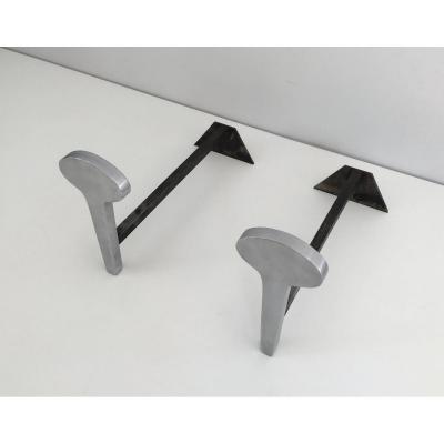 Pair Of Modernist Chromed Steel And Iron Andirons. French. Circa 1970