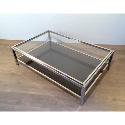 Large Chrome And Brass Coffee Table Attributed To Willy Rizzo. Circa 1970